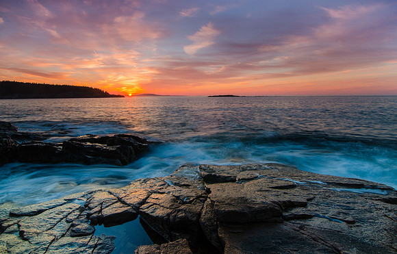 Acadia National Park Photograph of Sun Rising over coast and park loop road