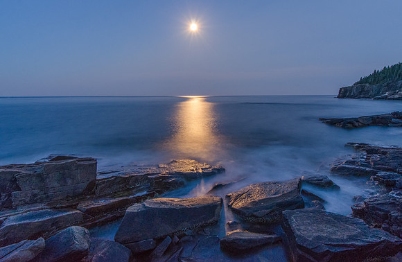Acadia National Park Photography of Moonrise over the sea