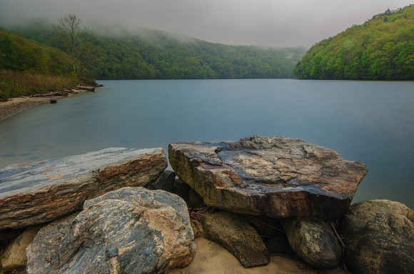 Spring rains and rising mist at Lake Zoar Oxford Connecticut