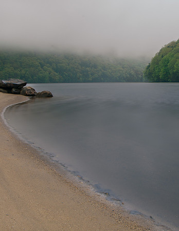 Spring rains and rising mist at Lake Zoar in Oxford Connecticut